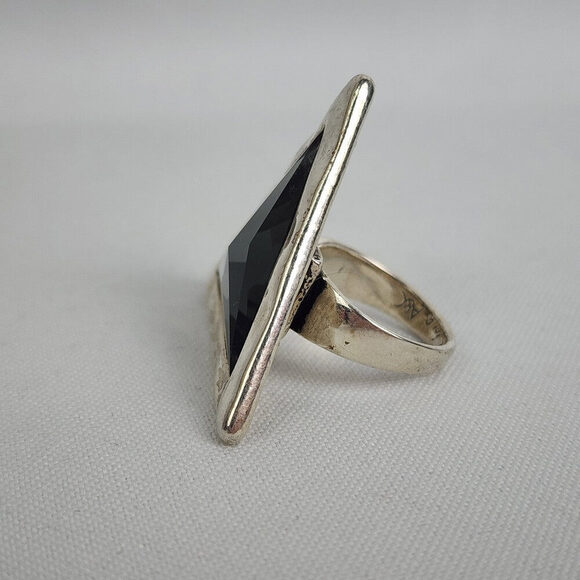 A&C Adjustable Ring with Large Faceted Triangle Glass Stone - Picture 5 of 6